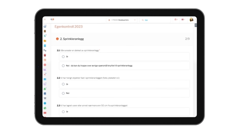 Egenkontrollskjema, tema sprinkler
