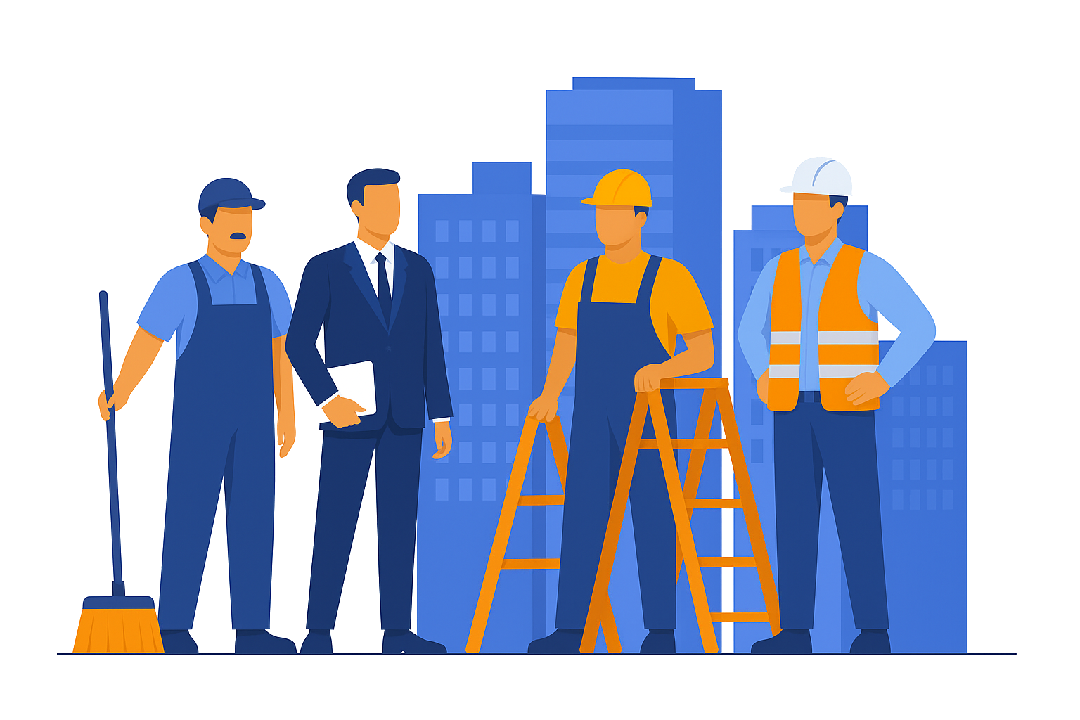Workers in front of building.