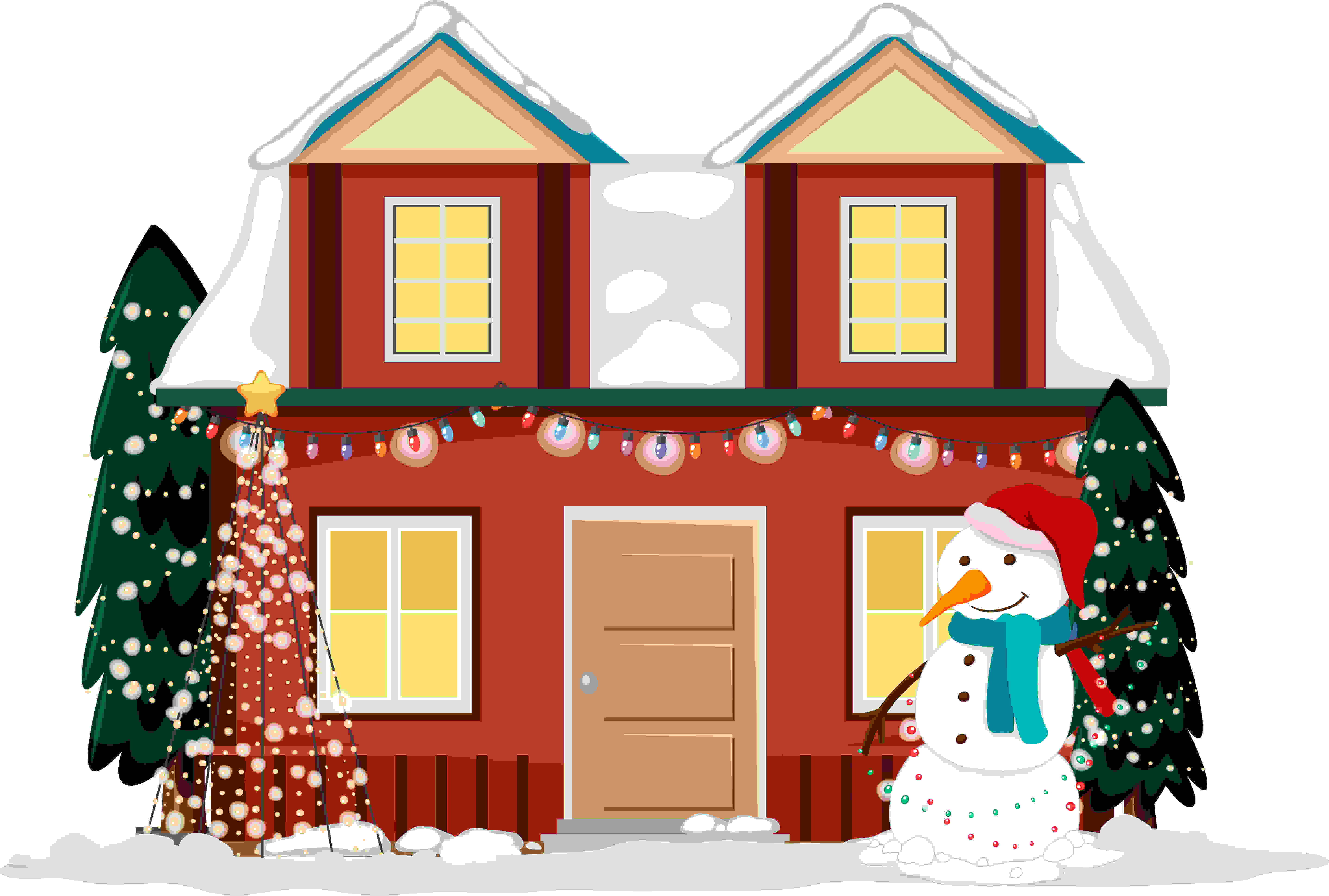 Illustration of a christmas decorated home