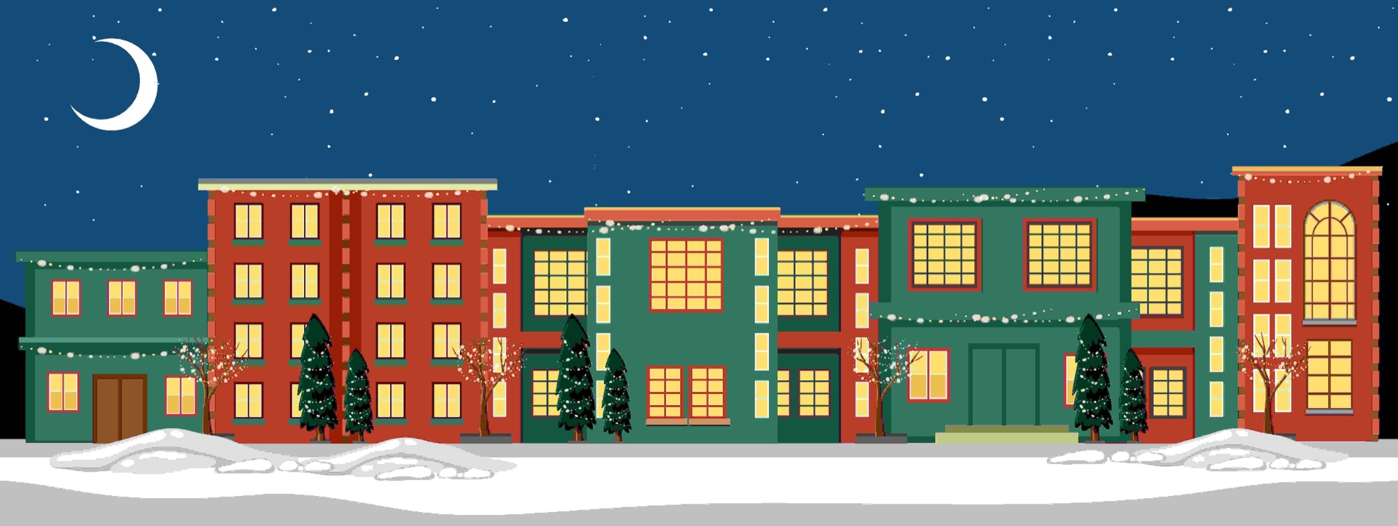 Illustration of office building with Christmas decorations